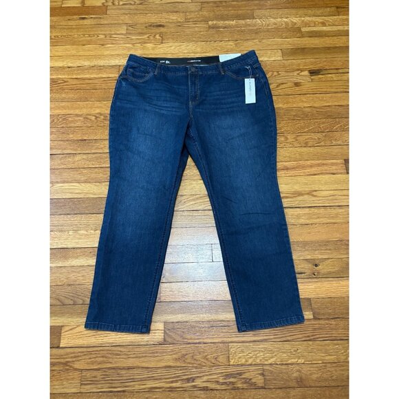 Liz Claiborne Womens Sara Slim Leg Jeans Plus Size 22W Blue Dark Wash Denim NWT - Picture 1 of 9